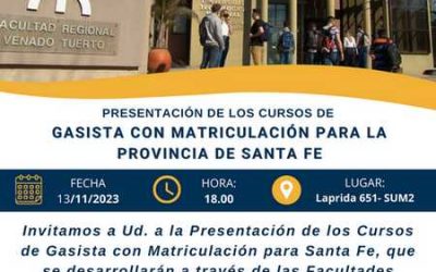 La UTN VT lanza los Cursos de Gasista con habilitación a matrícula para la Provincia de Santa Fe