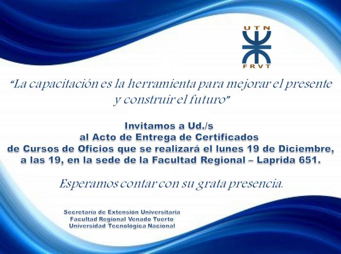 Banner invitación al acto de entrega de certificados de cursos de oficios