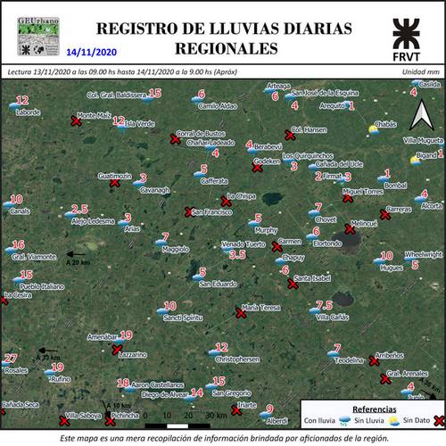 registro de lluvia venado tuerto y zona UTN