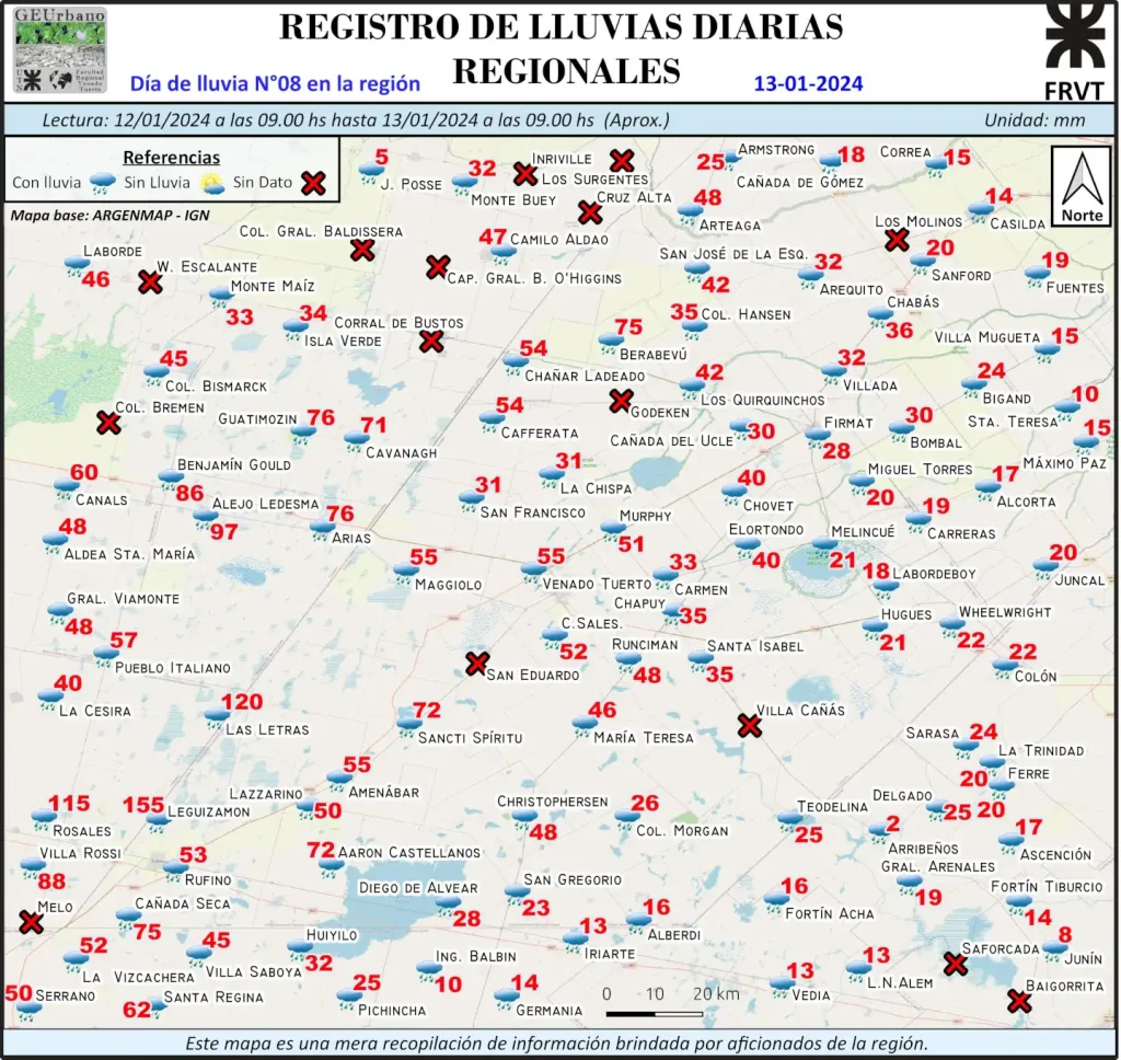 Mapa de Lluvia N°08 13-01-2024