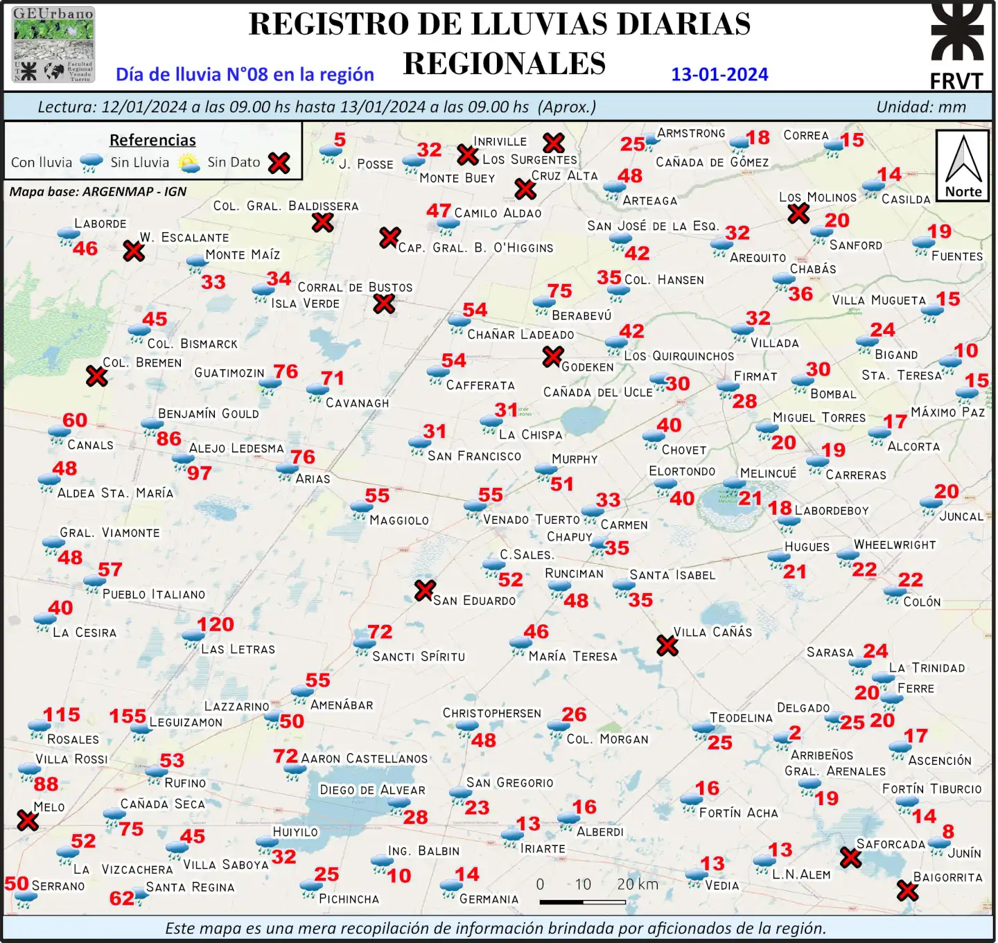 Mapa de Lluvia N°08 13-01-2024