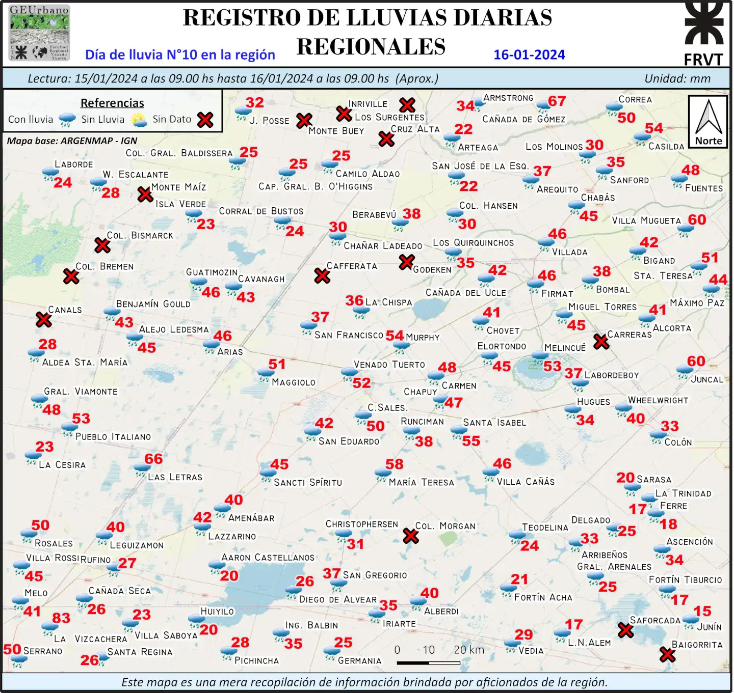 Mapa de Lluvia N°10 16-01-2024